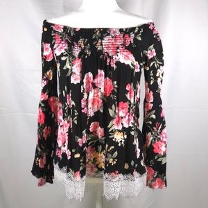 Floral and Lace Off the Shoulder Blouse